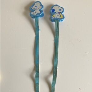 Blue Snoopy baby pacifier binky Clips holders Y2K vintage retro Peanuts used